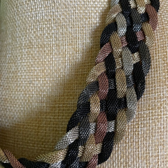 Elegant Braided Necklace in Black, Brown, and Gold - Picture 3 of 6